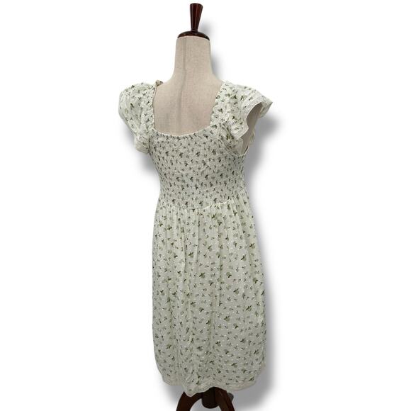 NEW Self Esteem Smocked Floral Dress Large White Green Ruffle Sundress Cottage - Picture 8 of 10